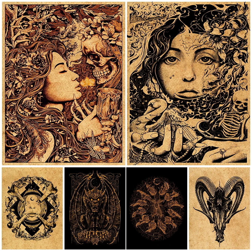 Художественный плакат и принты в готическом стиле с ужасным элементом