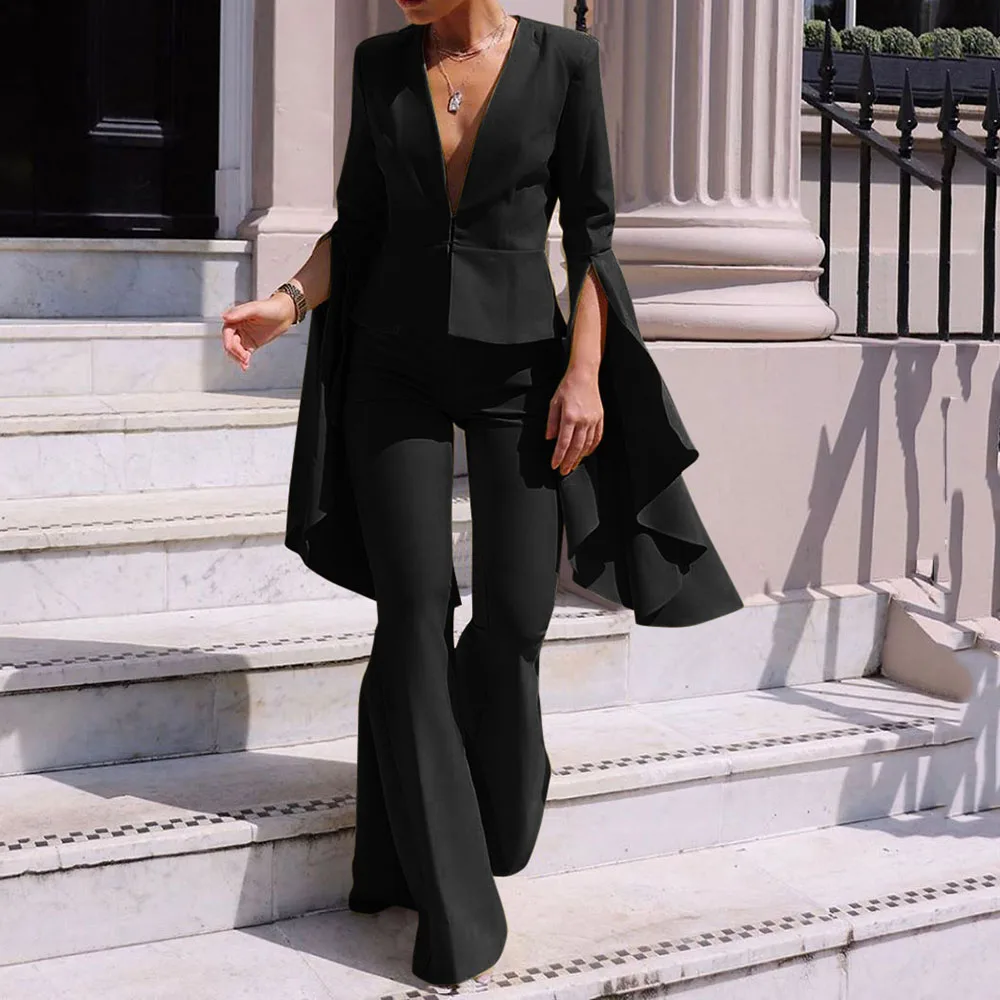 Для женщин из двух частей комплекты осенние пикантные V образным вырезом