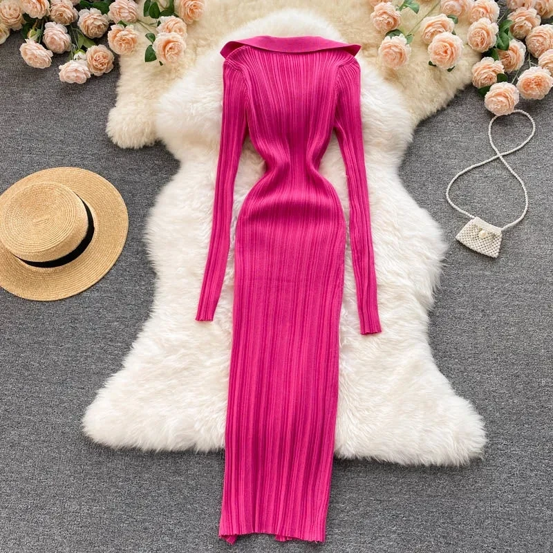 Женское трикотажное облегающее платье в Корейском стиле модное эластичное