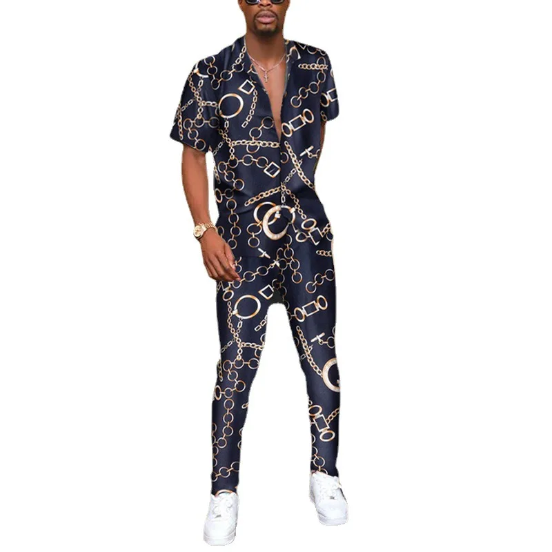 

Men Outfit Set 2021 New Printed Shirt Casual Suit Men's Summer Trousers Two-piece Set Men's Suit Fashion Plus Size Mens Clothing