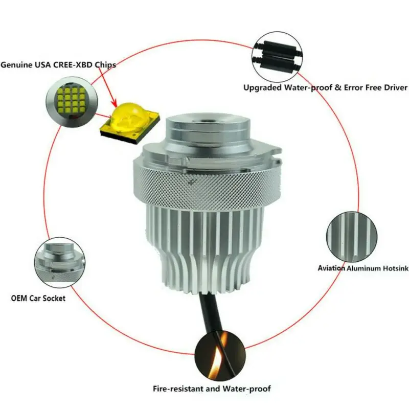 

LED Angel Eyes Light Shockproof Super Bright 2pcs 6500k Headlight Bulbs