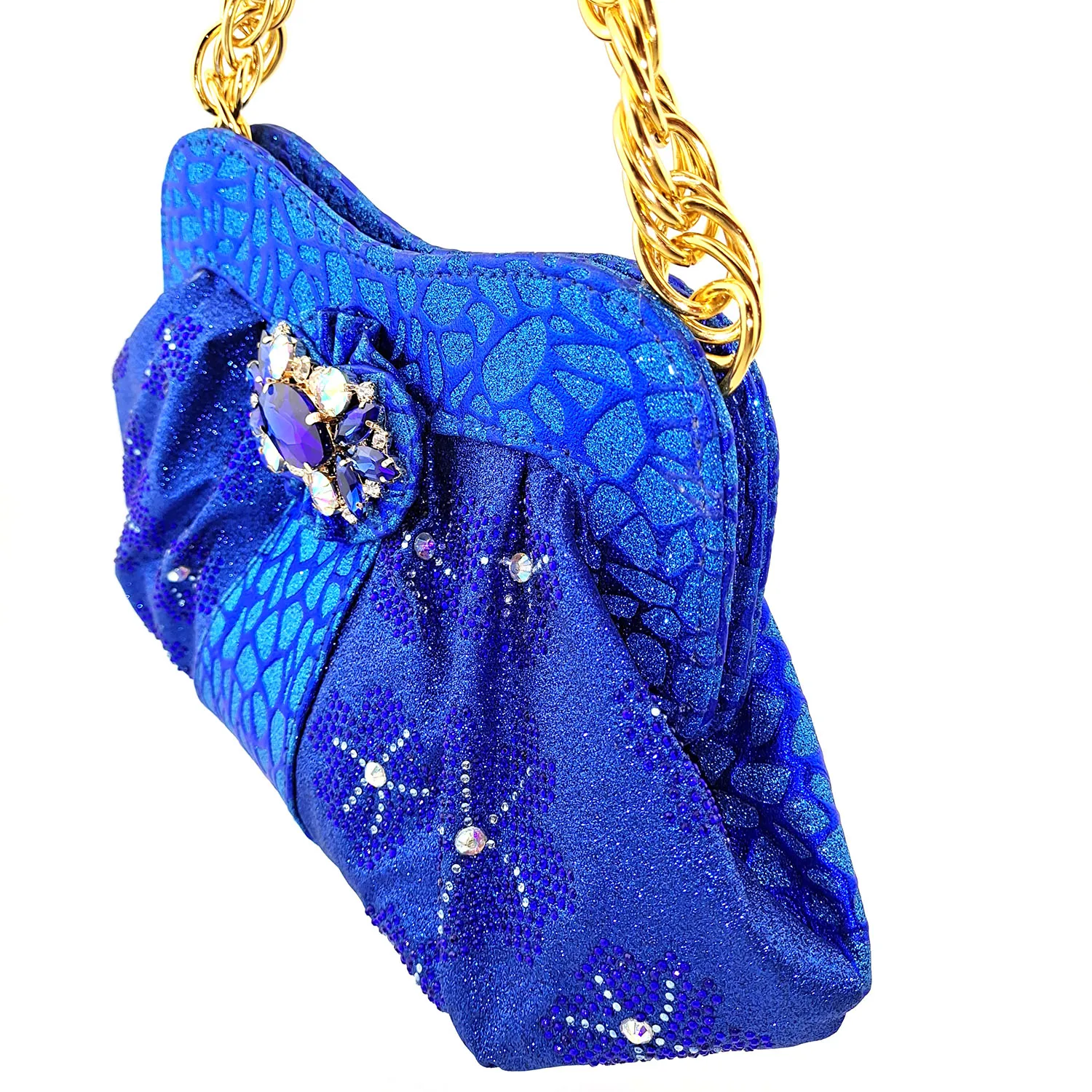 

New Arrival Nigerian Fashion Colorful Crystal Style Party Ladies Shoes and Bag Set With Streamer Modeling in Royal Blue Color