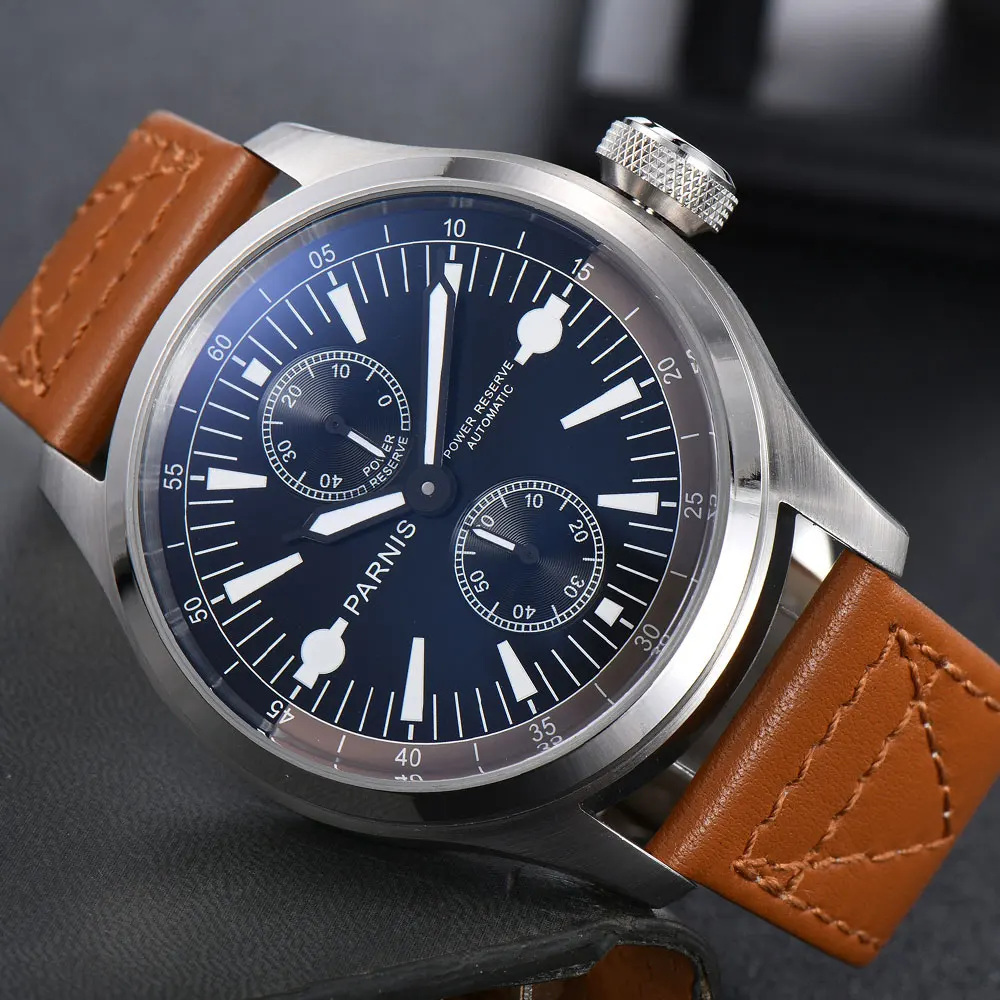 Parnis 46 мм черный циферблат Мужские механические часы светящиеся