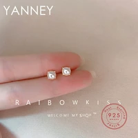 yanney silver color pearl inlaid zircon stud earrings for women girls fashion simple wedding jewelry gift