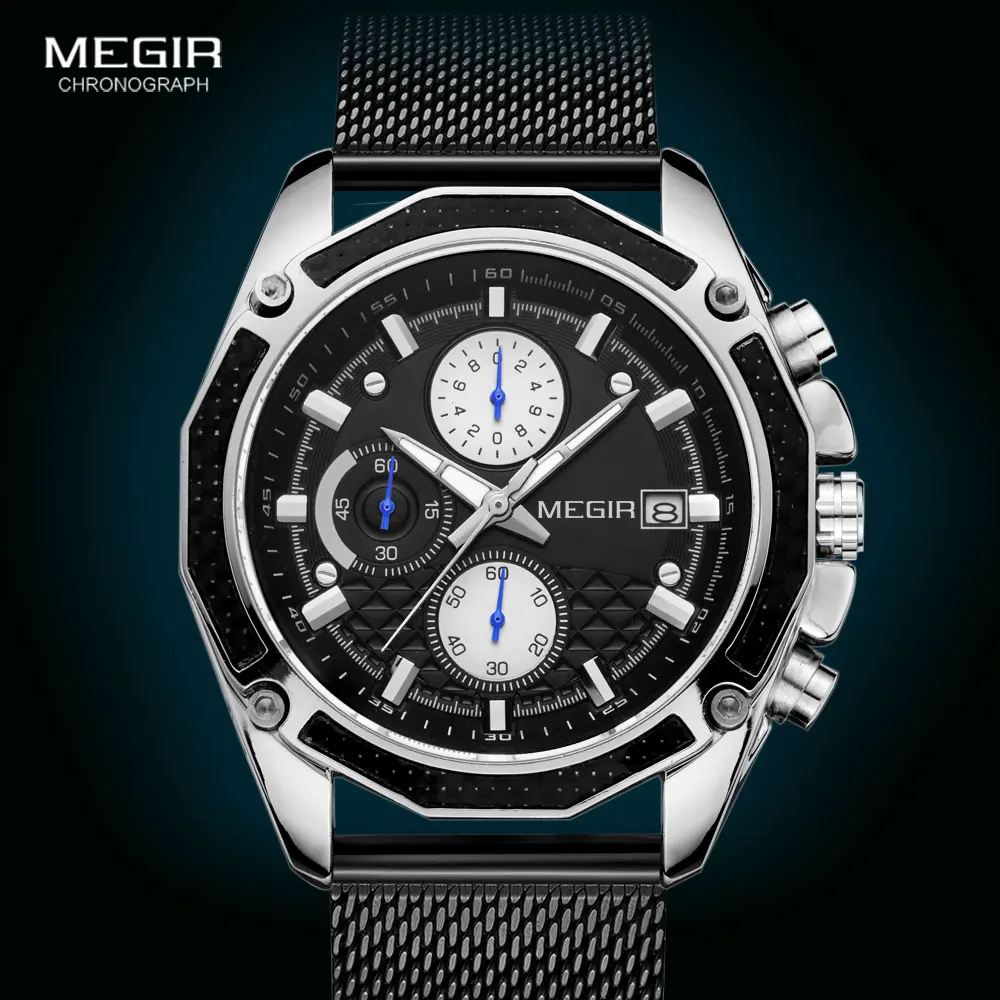 Часы Megir Мужские кварцевые с хронографом модные повседневные спортивные