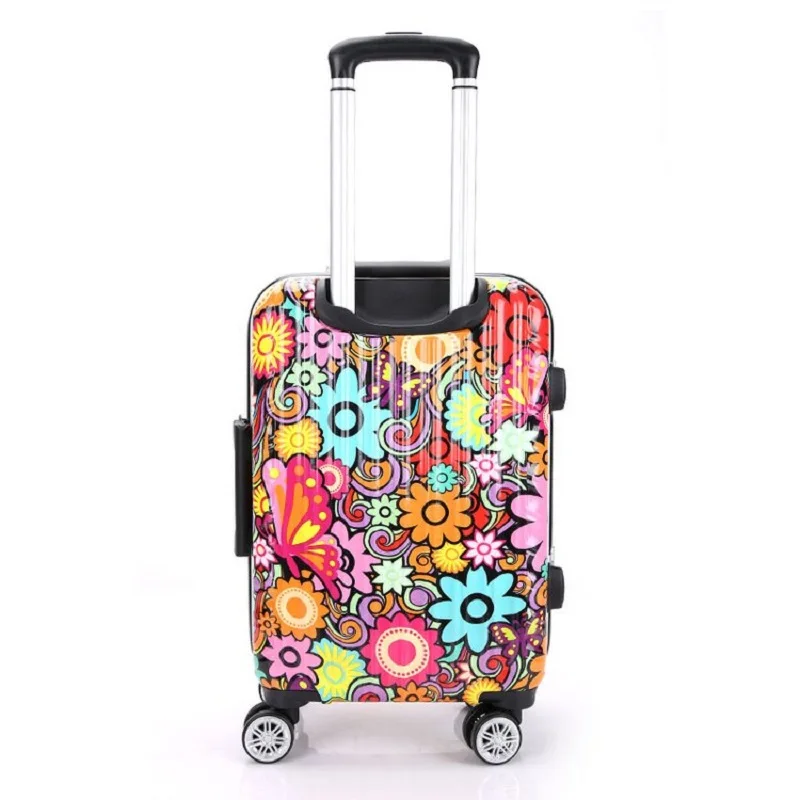 Дешевый 100 алюминиевый каркас багажный цветочный принт Дорожный чемодан на