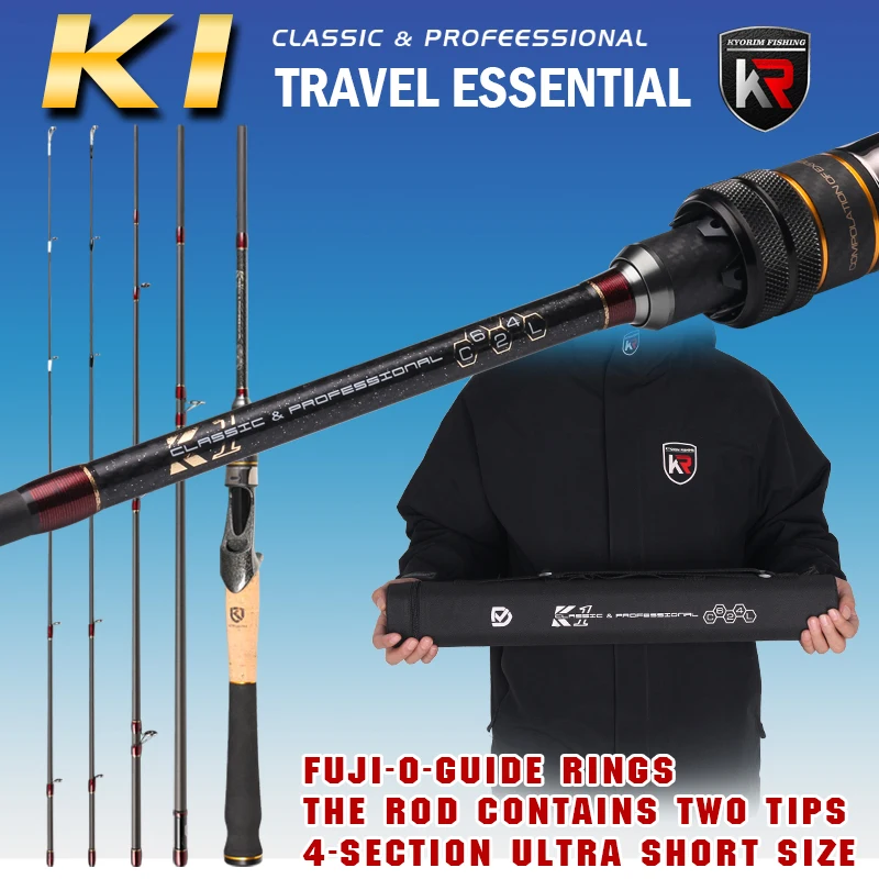 KYORIM K1 Travel Fsihing Rod,1.87m Japan FUJI O Guide Reel Seat X-Cross Carbon Spin Cast Lure Fishing Rod,TWO TIPS,4 SECTION