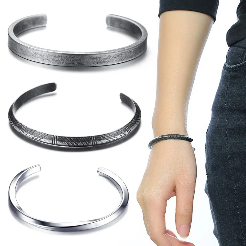 1 шт. Регулируемый мужской витой резной Браслет манжета Античный Серебристый