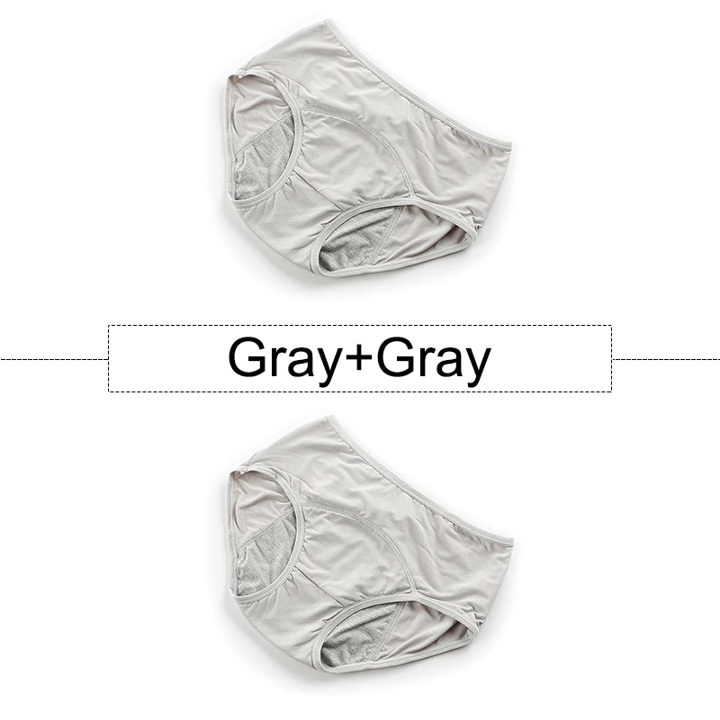 Gray Gray 2 шт./партия, хлопковые менструальные трусики, герметичное нижнее белье для женщин с высокой талией, бесшовные трусы с дышащими отверстиями, большие размеры - Цвет: Gray Gray