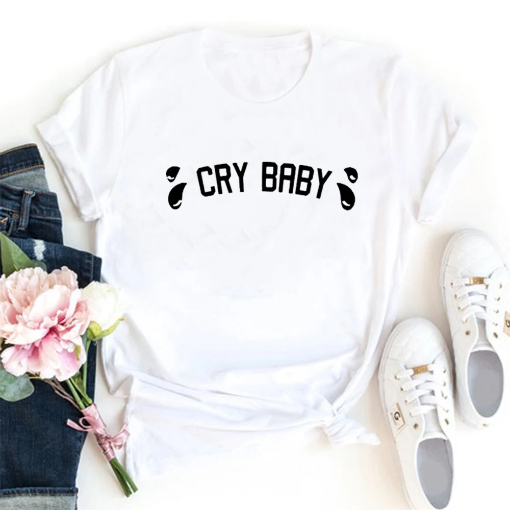 

Футболка с надписью Cry Baby, Женская Повседневная забавная футболка, футболки с графическим принтом в стиле Харадзюку, женская одежда 2020, хипс...