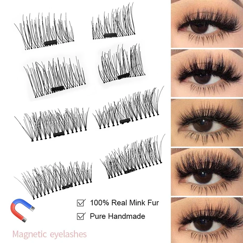 

New Natural Magnetic Eyelashes 1 Pair Magnets Magnetic Lashes Natural Mink Eye Lashes With Faux Cils Magnetique Tweezers 4 Style