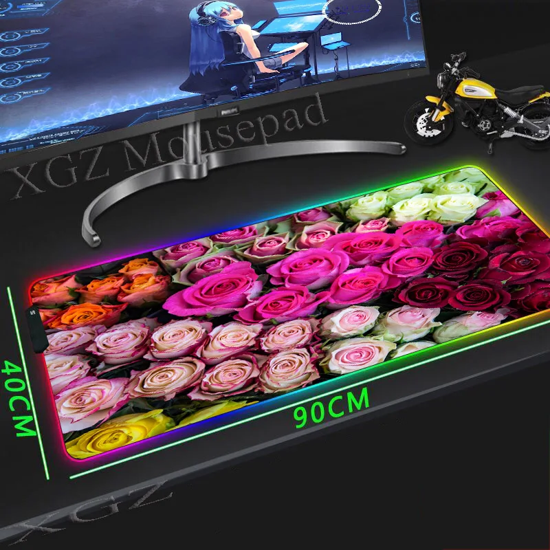 

XGZ Anime Large RGB Gaming Mouse Pad Black Lock-edge Wedding Rose Flower Custom Office Computer Desk Speed Rubber Slippery