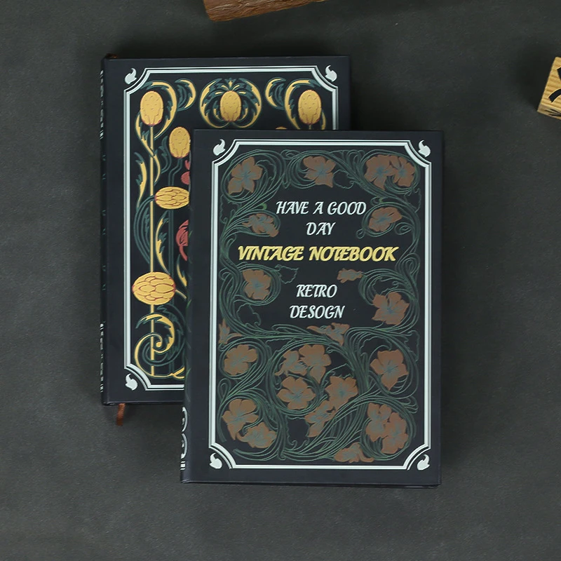 

Fronthenon Fashion Retro Flower Notebook Blank Black Paper Notepad 32K Inner Page Black Paper Notepad Diary School Supplies