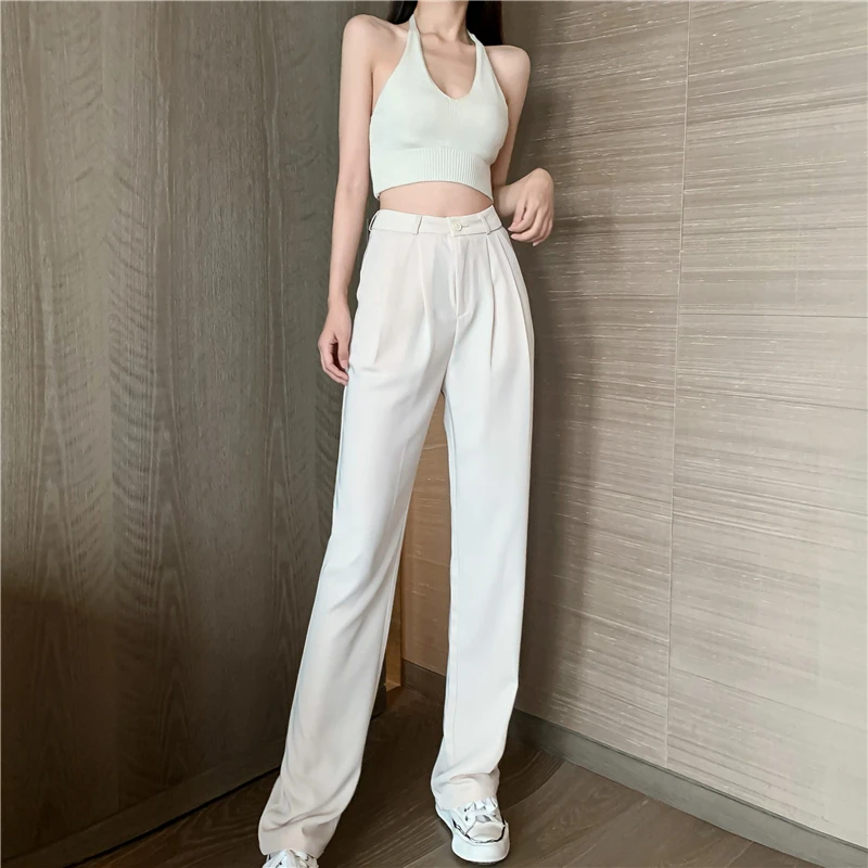 

Limiguyue Summer Women Pants Loose Wide Leg High Waisted Long Trousers Drop Straight Suit Pants Drag Casual Pantalones K1540