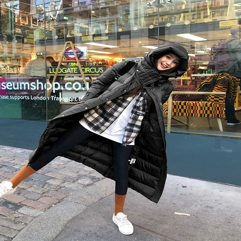 

JCHB 2021 Women's Winter Down Jacket Long Hooded Coat Female Jacket White Duck Down Jackets Warm Clothes Mujeres Abrigos 888 TN