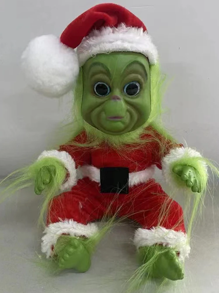 

Grinch Doll Plush Stuffed Toy Christmas Reborn Baby Toys Realistic Cartoon Simualtion Doll Xmas Gifts for Kids Home Decoration