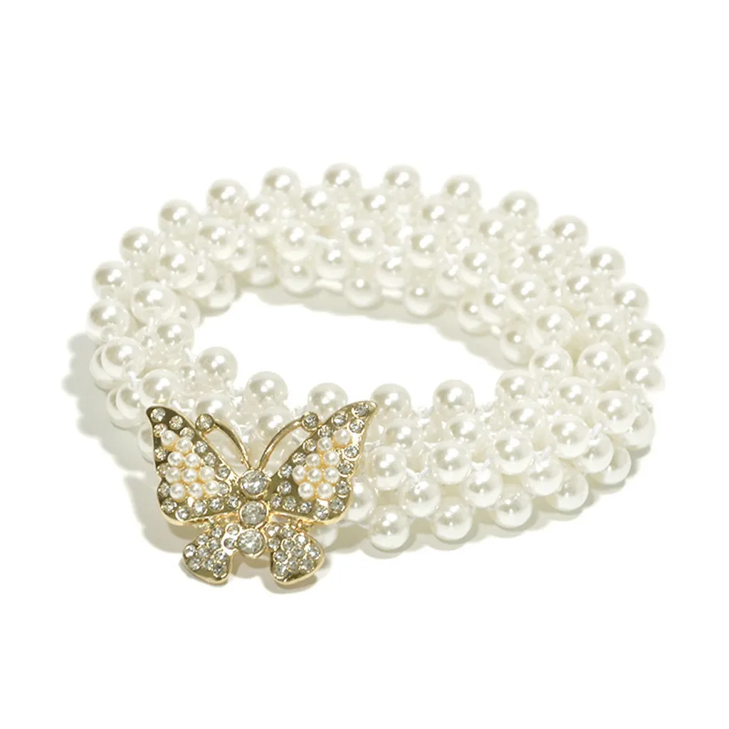 Элегантный женский пояс с жемчугом Стразы цветочной эластичной пряжкой цепочка