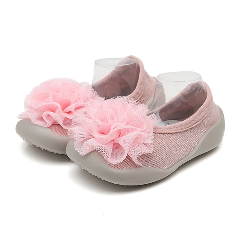 Г. Новая детская обувь для кроватки нескользящие носки в горошек с цветочным рисунком для малышей весенне-осенне-зимняя хлопковая обувь для младенцев - Цвет: Розовый