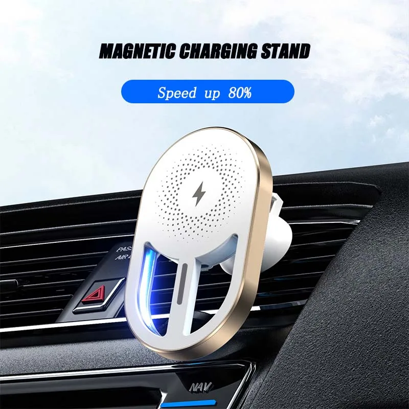 

Magnetic Magsafe Phone Holder For Car Vent Clip 15w Wireless Fast Charger Smartphone Drive GPS Stand For Iphone 12 13 Series