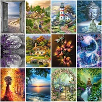 5d diamond painting landscape full round square resin flower embroidery scenery mosaic sunset picture of rhinestone home decor