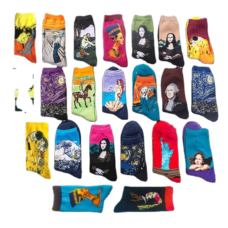Vintage Art Van Gogh Oil Painting Socks 10 Pairs Fashion Socks Mona Lisa Crew Socks Fashionable Female Funny Sock Female