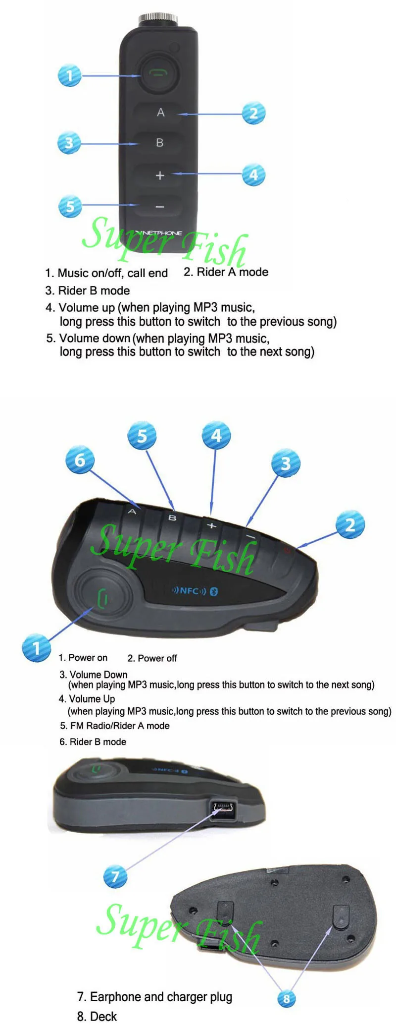 Бренд Vnetphone V8 1200M Bluetooth домофон мотоциклетный шлем гарнитура NFC пульт дистанционного управления полный дуплекс+ FM