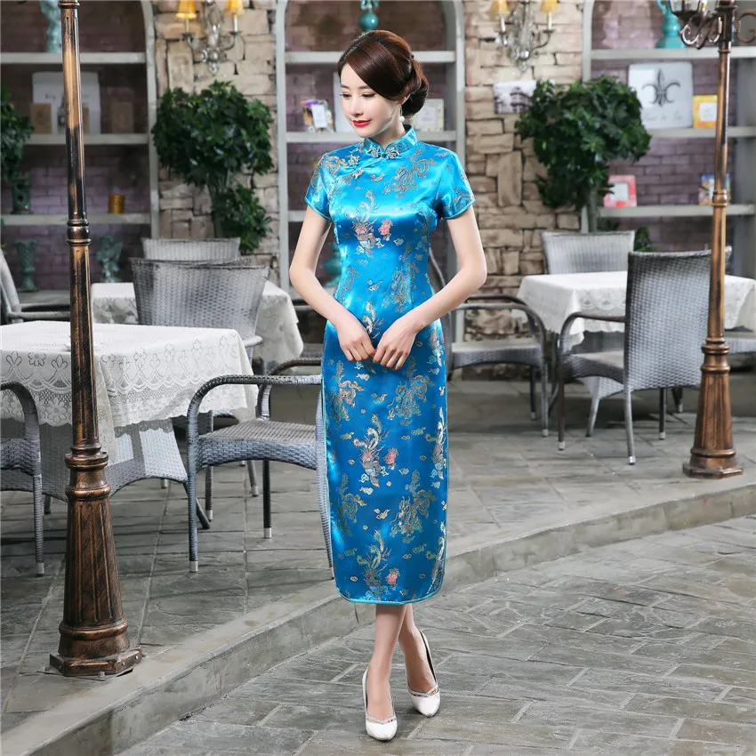 

2021 New Chinese Traditional Costumes Women Tight Bodycon Dress Cheongsam Tang Suit Dragon&Phoenix Print Split Dress Sexy Kimono