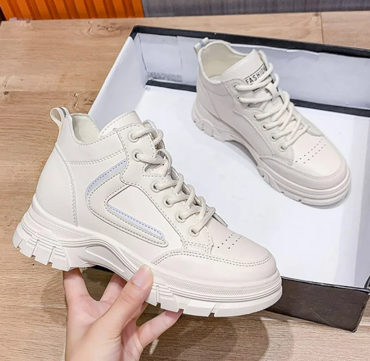 

Women Leather Sneakers Fashion Wedges Casual Shoes Lace Up Platform Sneakers Women Spring Breathable Shoes