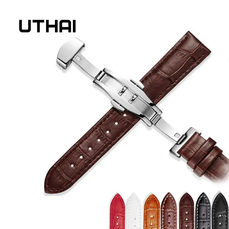 UTHAI Z09 Ремешки для наручных часов из натуральной кожи 12-24 мм Универсальные часы с бабочкой и пряжкой стальной ремешок с пряжкой браслет+ инструмент
