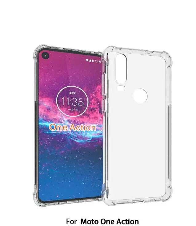 Чехол для Motorola One Action + закаленное стекло прозрачный мягкий чехол из ТПУ и