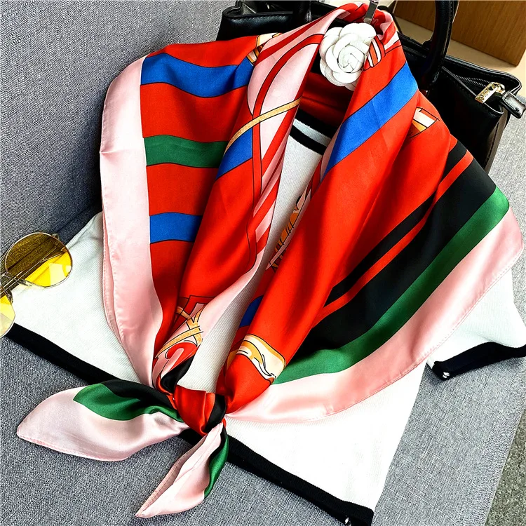 

Fashion Kerchief Silk Satin Neck Scarf For Women Print Hijab Scarves Female 90*90cm Square Shawls and Wraps Scarves For Lady