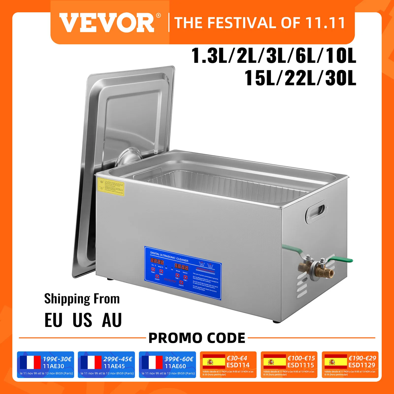 VEVOR 1.3L 2L 3L 6L 10L 15L 22L 30L Ultrasonic Cleaner Lave-Dishes Portable Washing Machine Diswasher Ultrasound Home Appliances