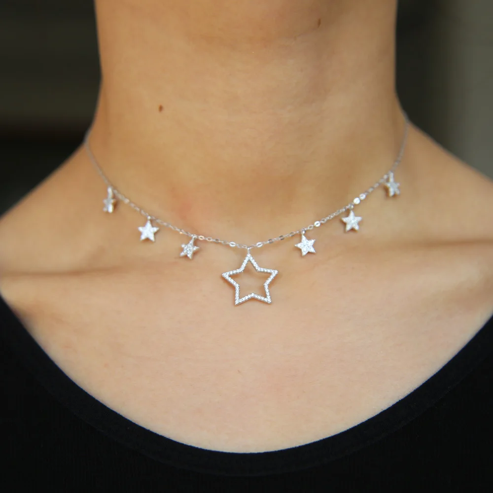 Женское ожерелье из серебра 100% пробы с подвеской-звездой | Украшения и аксессуары