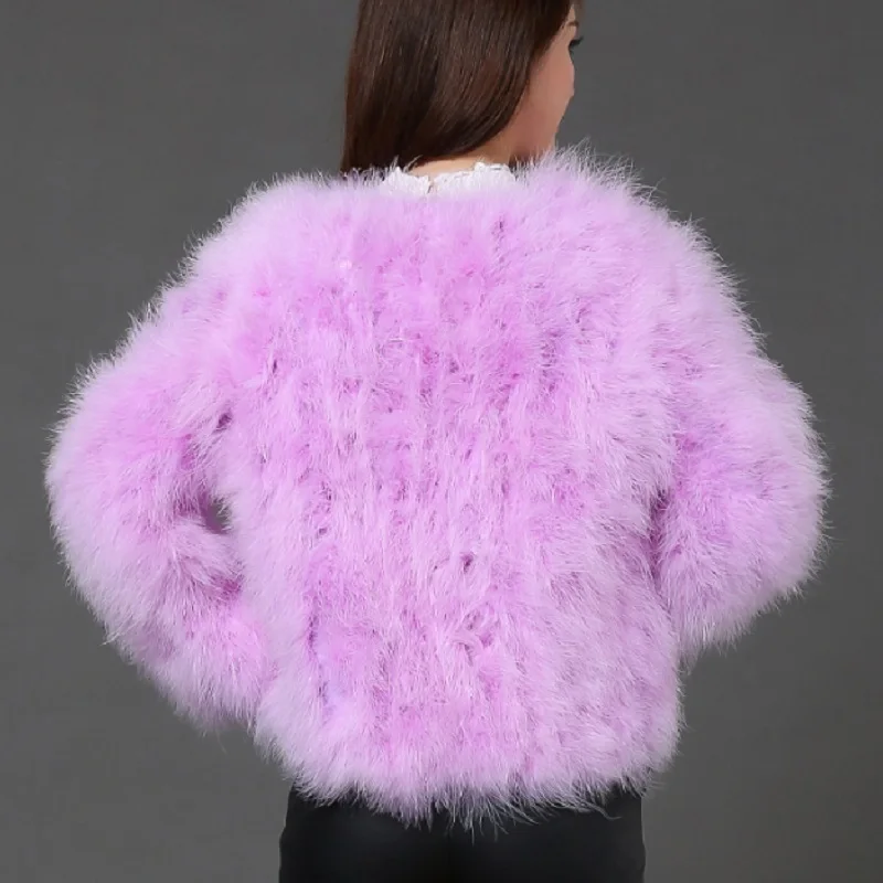 Новинка 2020 Женское пальто из натурального меха страуса карамельных цветов