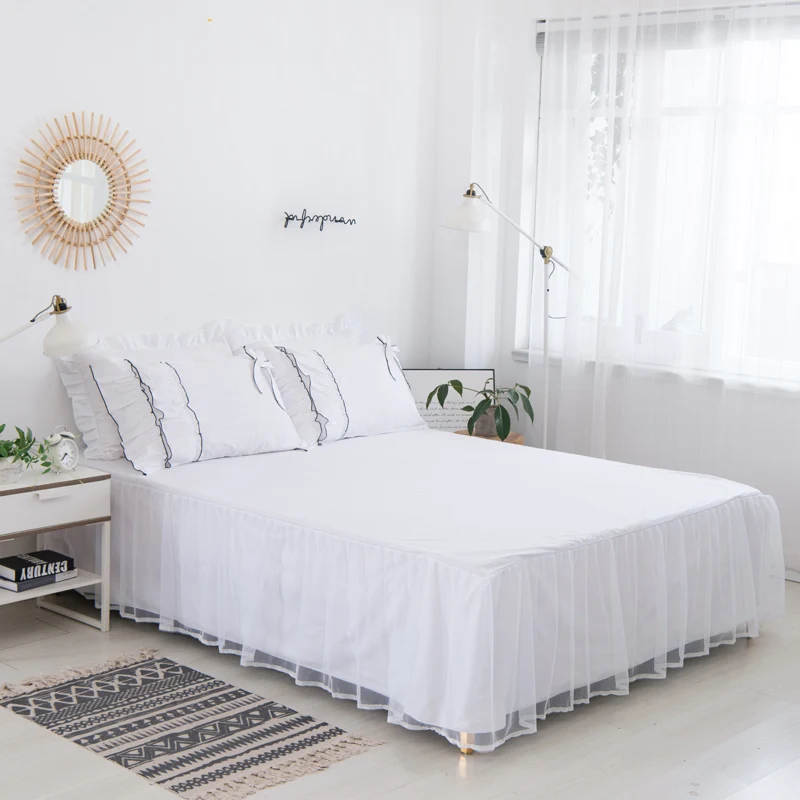 Комплект постельного белья из 100% хлопка с наволочкой и кружевной юбкой | Дом сад