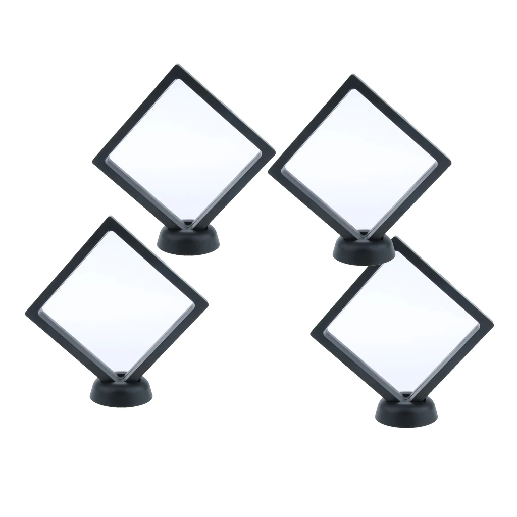 

4 Pcs 3D Floating Frame Display Holder Coin Display Stand for Challenge Coins, Jewelry, Antique, Medal, Black 11x11cm