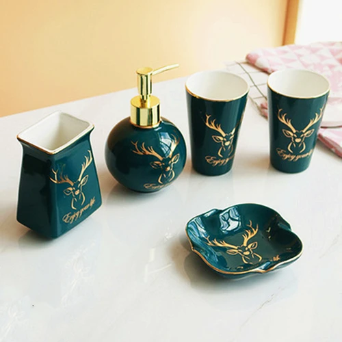 5PCS SET 2 Emerald Набор керамических аксессуаров для ванной комнаты, 5 шт., набор для украшения ванной комнаты, набор для рисования лосем, золотой поднос, 6 шт. в наборе - Цвет: 5PCS SET 2 Emerald