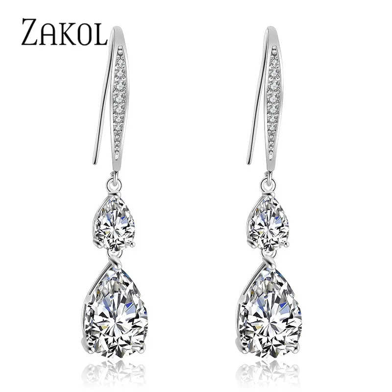 Женские серьги-капельки с фианитом FSEP2198 | Украшения и аксессуары