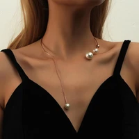 bohemian freshwater pearl temperament open necklace retro fashion three pearl pendant metal chain jewelry accessories gifts