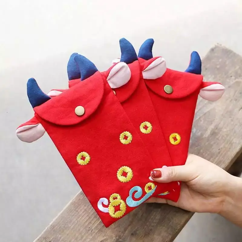 Chinese Embroidered Bull-Shaped Red Envelope Creative Hongbao New Year Spring Festival Birthday Marry Gift 2Pcs | Дом и сад