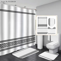 4 pieces home luxury shower curtains sets flowers carpet pedestal rug lid toilet cover bath mat customized bathroom set decor