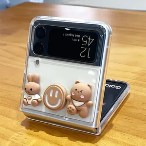 korea cartoon bear phone cases for samsung galaxy z flip3 5g f7110 transparent portable shell for galaxy zflip3 zflip 4g 5g etui free global shipping