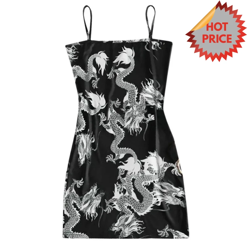 

Chic Chinese Dragon Pattern Sleeveless Split Slender Hip Dress Sexy Slim Fit Vintage Print MIni Dress саѬаан женские ление