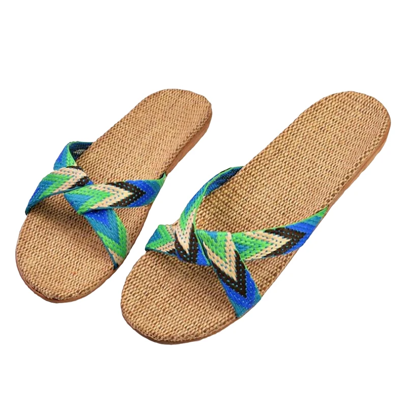

Women Flax Slippers Sandals Summer Comfortable Non-slip Ladies Home Flip Flop Cross-tied Casual Indoor Shoes Woman Multicolor