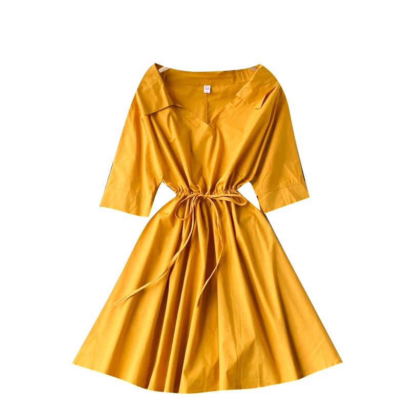

Korean Dongdaemun 2021 Spring Dress V-neck Short Sleeve Lace-up Waist-Controlled Slimming Small Versatile Skirt Fashion