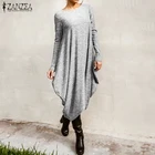 Женское асимметричное платье ZANZEA, весенний сарафан, миди-платье с длинным рукавом, повседневное, однотонное, 2021