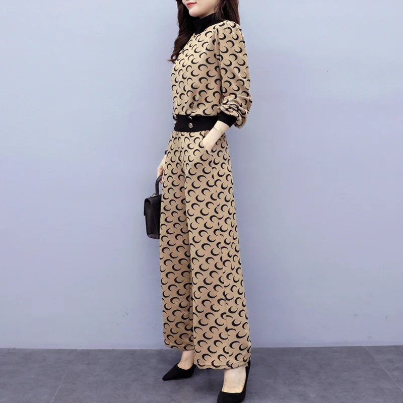 Хаки комплект из двух предметов для женщин свитер Комплекты с брюками 2020 осень