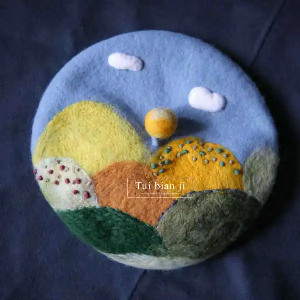 

Новый продукт шерстяной фетровый берет винтажная картина маслом стиль голубое небо и белые облака полевая версия