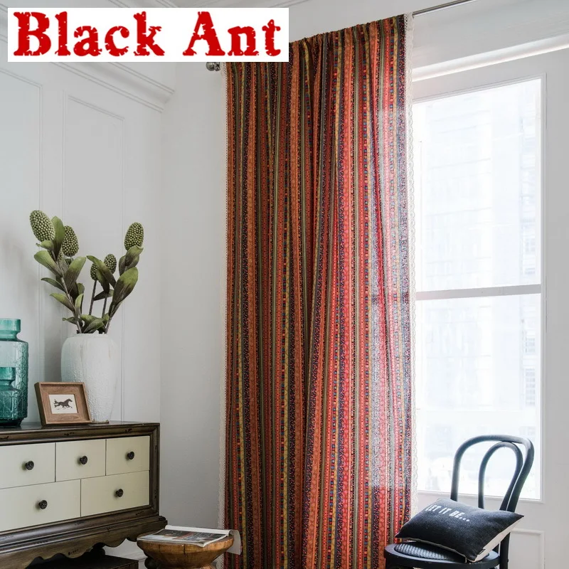 Занавески с цветным полосатым принтом оранжевые хлопковые художественные