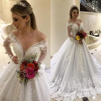 princess lace long sleeve wedding gowns off the shoulder bridal wedding dresses custom make plus size robes de mariee